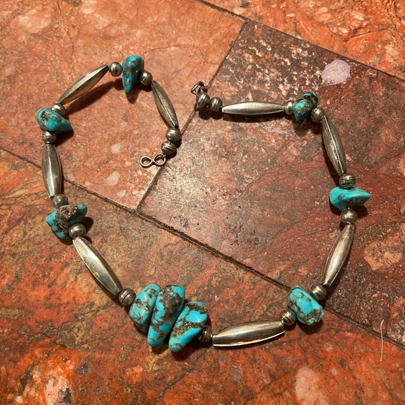 Vintage turquoise and silver melon bead nugget choker necklace - Picture 7 of 7
